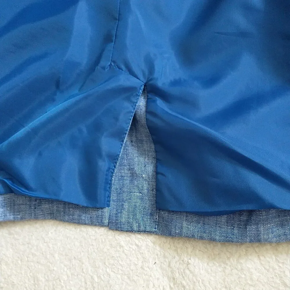 Talbots Blazer Jacket Womens MPetite Blue 100% Linen 2-Button Lined Coastal